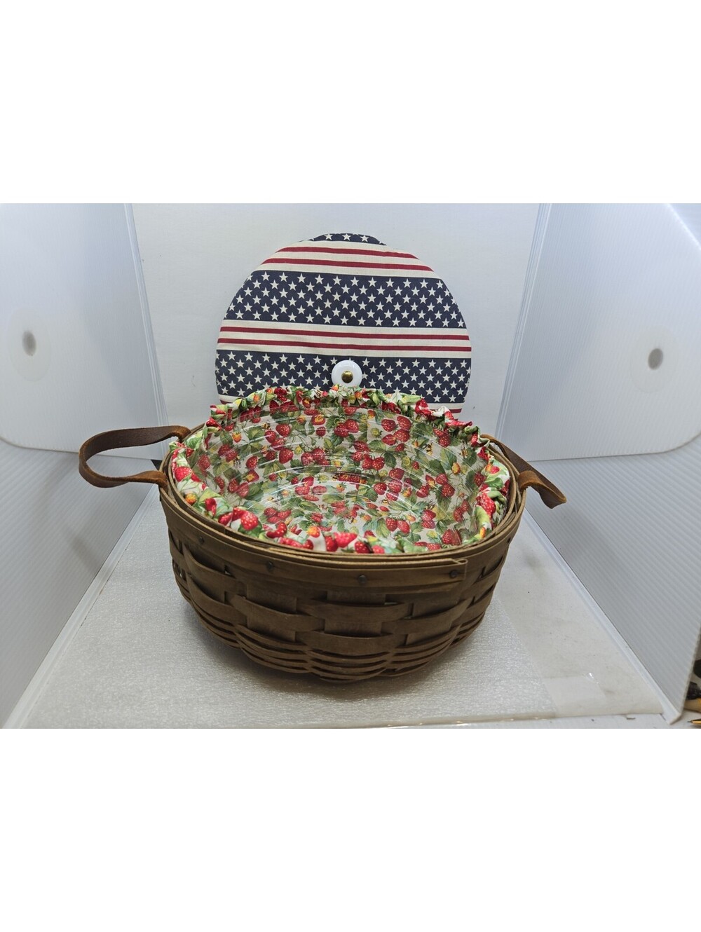 Longaberger 10"×4" Darning Basket Set 1983 With Lid Liner Protector Vintage